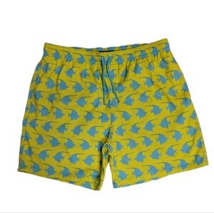 Capelle yellow green fish print men swim trunk size 2XL